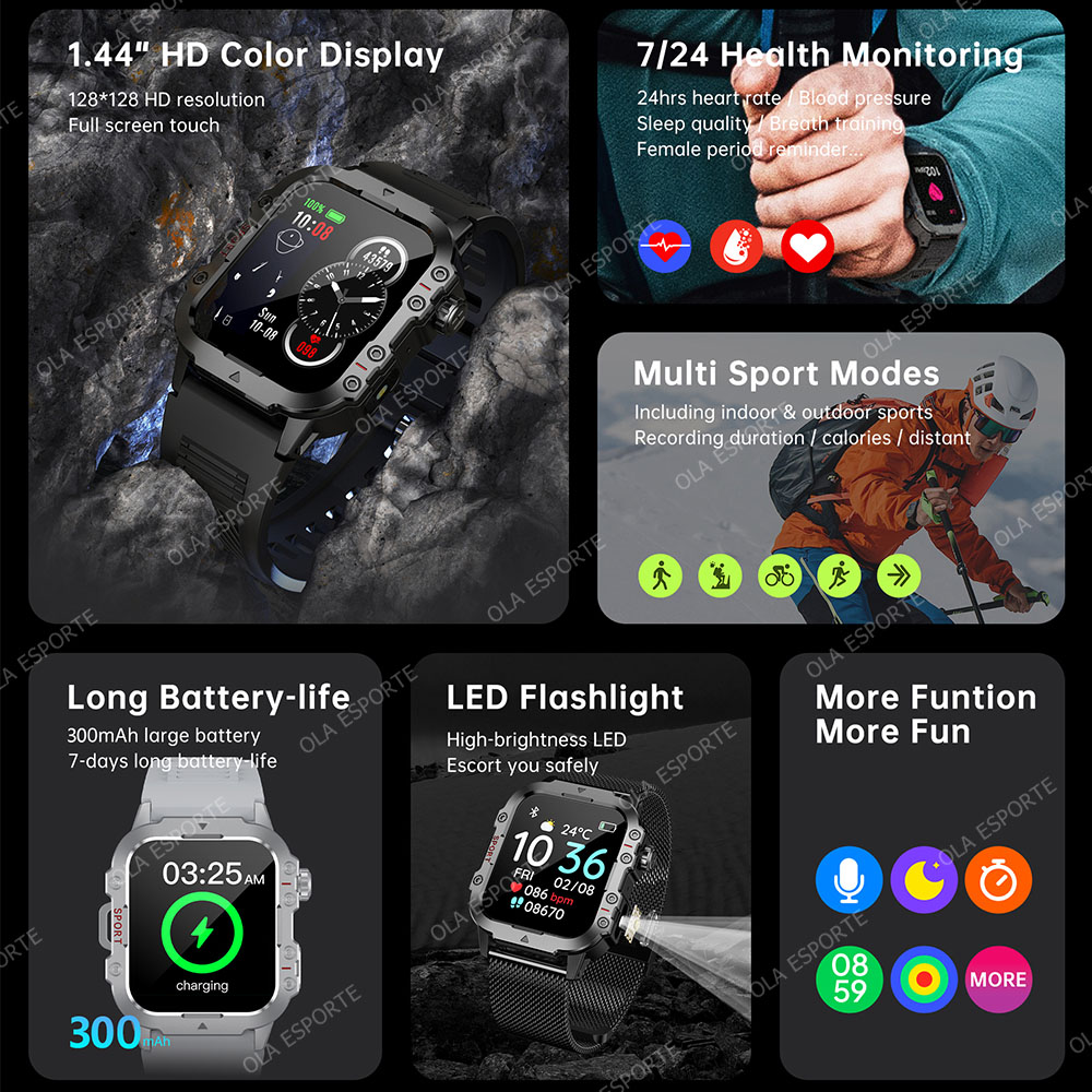 ساعة ذكية عسكرية متينة جديدة ل - مراجعة Smartwatch Rugged Watches For Men وسعره